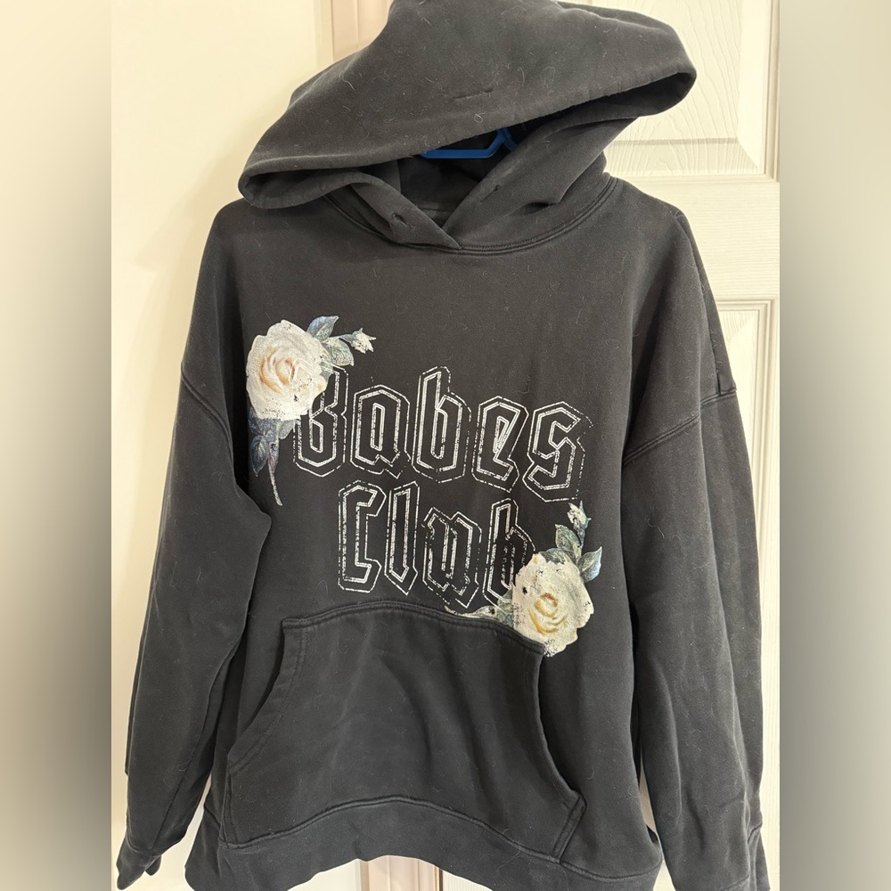 Brunette The Label Black 'Babes Club' Hoodie with White Roses